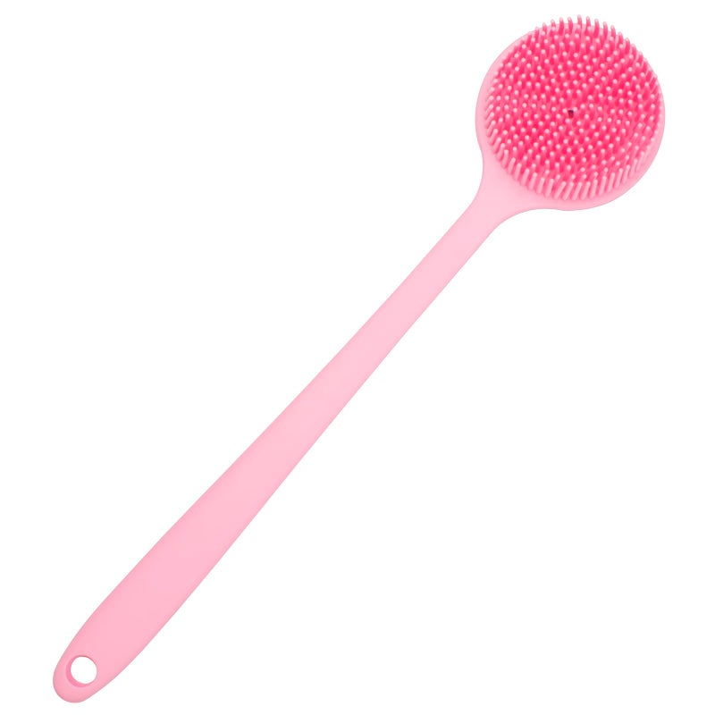 DNC Silicone Back Scrubber for Shower, Soft Bath Body Brush with Long Handle (Pink) - Image 1